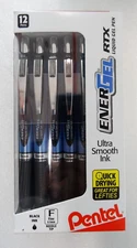 12 Pentel ENERGEL RTX Liquid Gel Pens BLACK INK 0.5mm FINE F - NEW BOXED