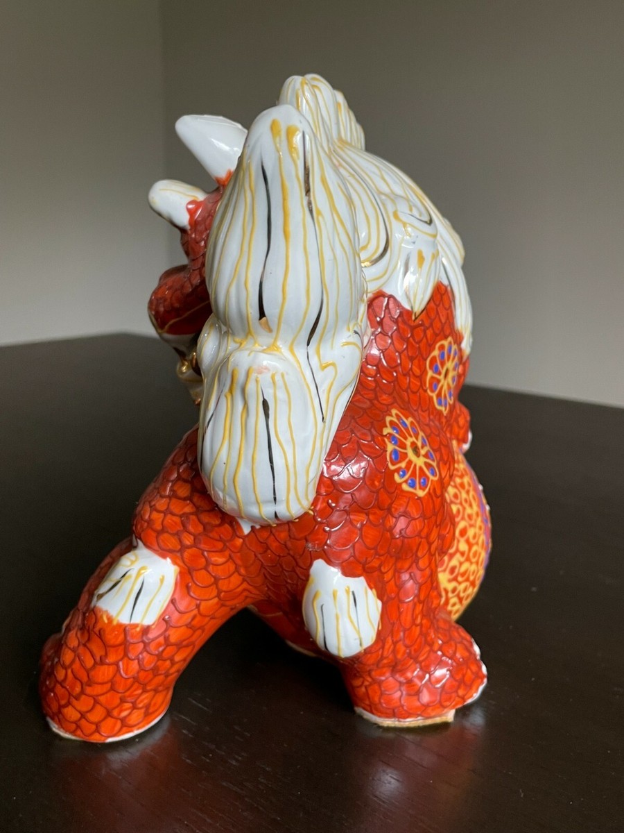 Foo Dogs Okinawa Guardian Shisa Dogs Kutani Vintage Orange Male