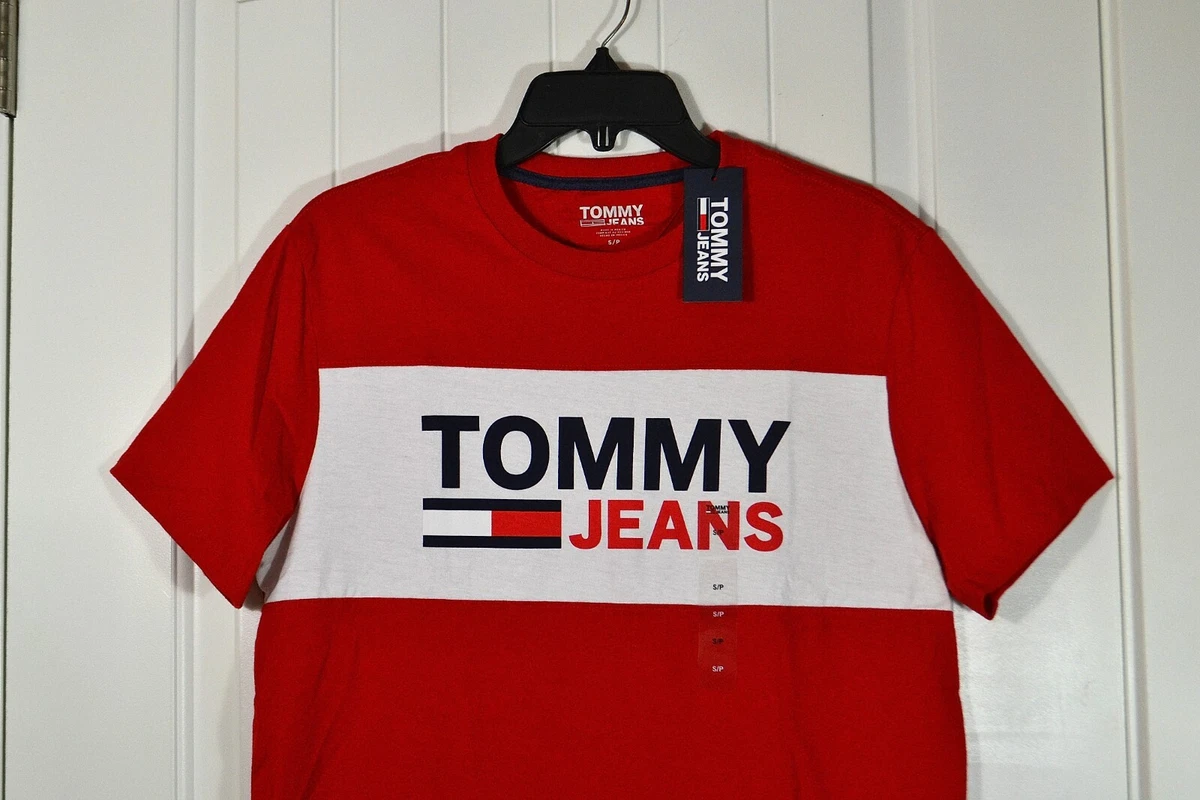 NECK RED HILFIGER TOMMY NWT CREW SHORT MEN\'S JEANS eBay | SLEEVE CASUAL T-SHIRT