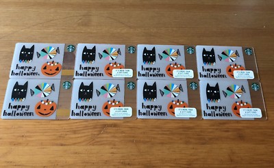 8 STARBUCKS US GIFT CARDS ''HAPPY HALLOWEEN 2017'' NO VALUE BLACK CAT/PUMPKIN 