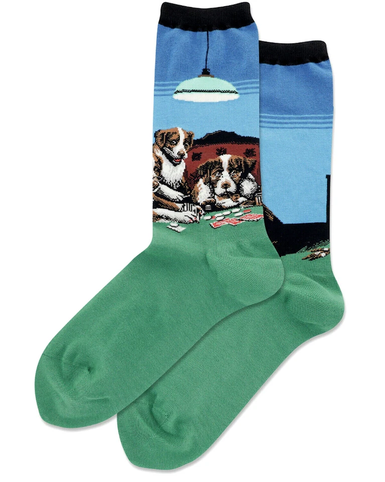 HOT SOX Mujer Coolidges Juego de Poker Crew Calcetines Talla Única Verde Perros Novedad Foto 3 de 3