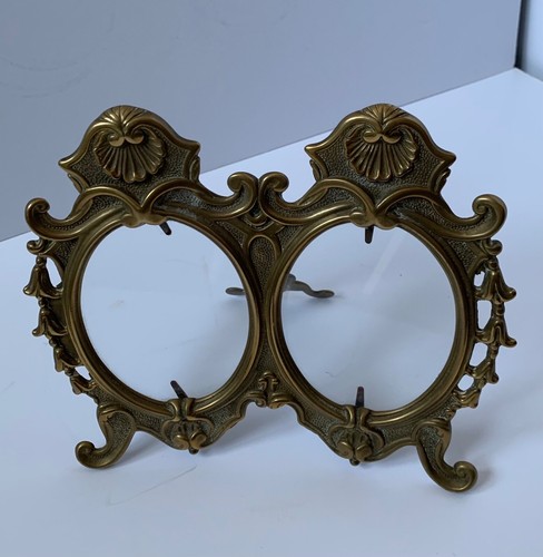 VINTAGE BRASS DOUBLE PHOTO FRAME ANTIQUE STYLE EASEL BAROQUE ROCOCO DECORATIVE - Picture 24 of 24