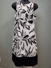 Chaps Sleeveless  Career Dress Black White Floral  Print Cotton Size 6 Dress