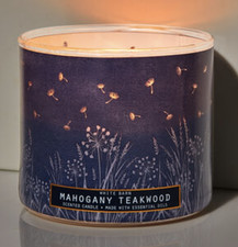 BATH BODY WORKS WHITE BARN MAHOGANY TEAKWOOD CENTED 3 WICK CANDLE 14.5oz LARGE