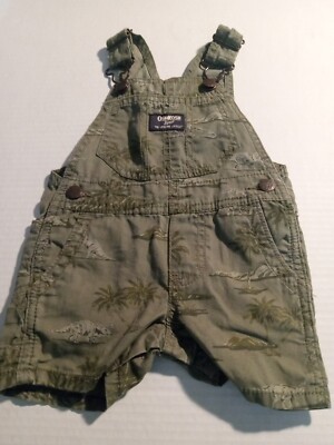 Osh Kosh B'Gosh Baby SZ 6 Months Shortalls Green/Green Palm Trees