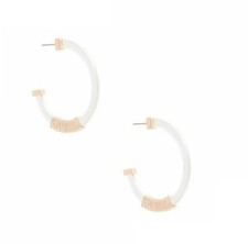 NEW GUESS ROSE GOLD TONE+CLEAR ACRYLIC OPEN HOOP EARRINGS 