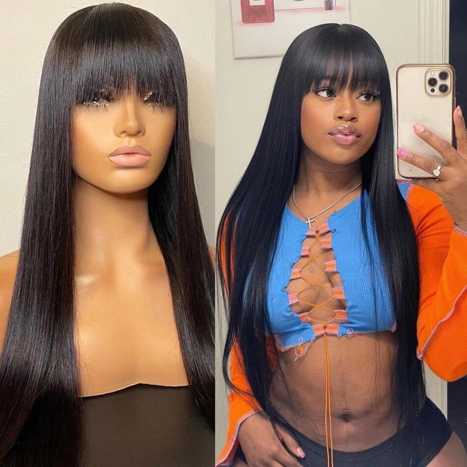 Long hair online with bangs