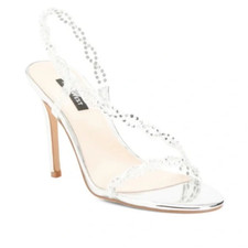 NEW Nine West ILUSION3 Dress Sandals STILETTO Size 10 M Silver NIB CLEAR CRYSTAL