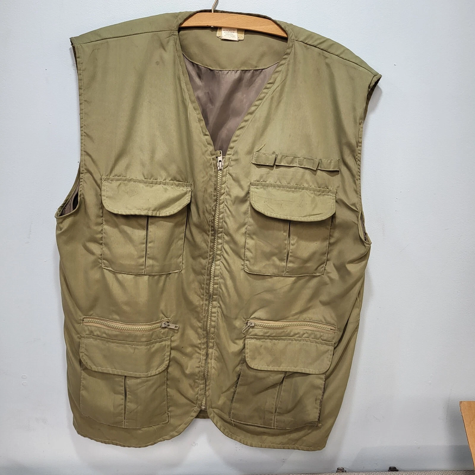 Haband Travelers Mens Fishing Vest M Green Full Zip 6 Pockets Utility Trout