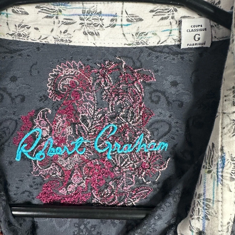 Camisa Robert Graham Para Hombre Grande Negra Cachemira Manga Larga Botón Artístico Caballero Foto 4 de 4
