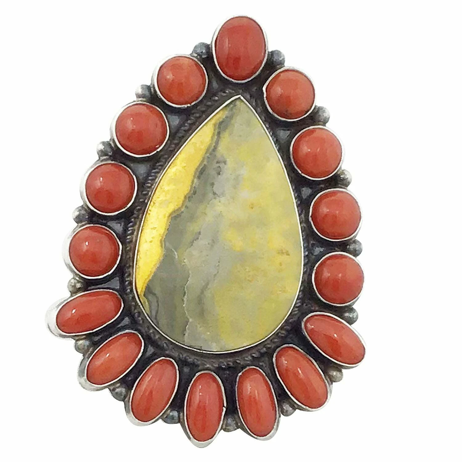 s-l1600 Anthony Skeets  Cluster Ring  Bumble Bee Jasper  Coral  Navajo Handmade  8
