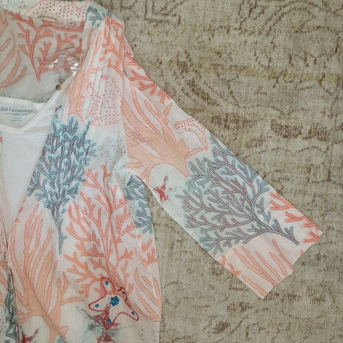 Soft Surroundings Tunic Top Malha Cotton cover up V-Neck Corals Print sz XS - Picture 10 of 10