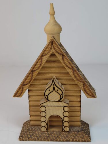 Vintage 1988 Russian Wooden Church Model Pyrography Folk Art Souvenir USSR - Picture 2 of 16