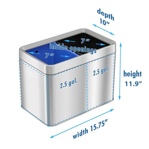 5.3 Gallon Dual Compartment Slim Open Top Waste Bin for Trash Can - Picture 6 of 6