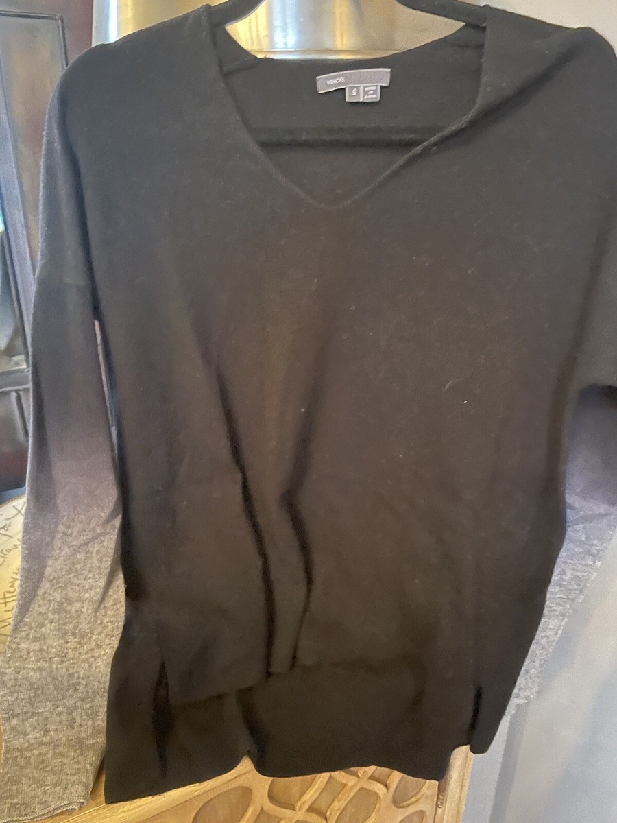 Vince Women's V Neck Cashmere Blend Pullover Sweater Gray Black- S  -RN#106730