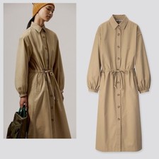 UNIQLO JW Anderson Twill Long-Sleeve Shirt Dress in Beige Size Medium M