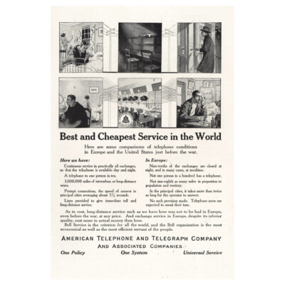 1917 American Telephone: Best and Cheapest Service Vintage Print Ad