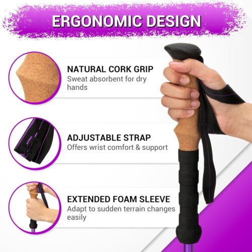 Trekking Poles for Hiking and Walking -Lightweight 7075 Aluminum with Metal Flip - Picture 2 of 6