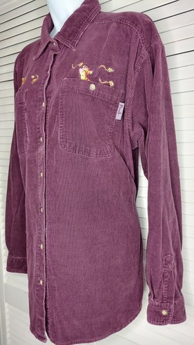 Disney Winnie Pooh & Tigger Women's Purple Corduroy Embroidered LS Shirt~Sz: LG - Picture 3 of 10