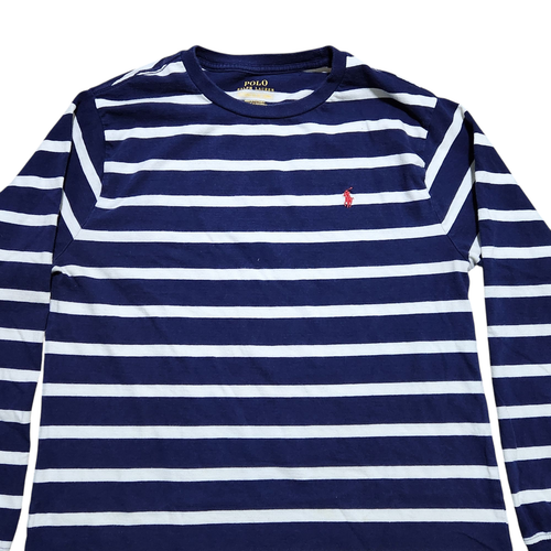 Polo Ralph Lauren T-Shirt XL (18 - 20) Blue Youth Striped Crew Neck Long Sleeve - Picture 6 of 19
