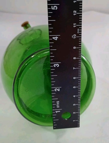 Vtg 60s MCM Green Art Glass Wine Bottle Decanter w/ Ice Chamber Corks Handblown - Picture 15 of 23