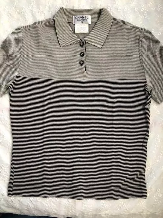 CHANEL Striped Polo Shirt Women P08624V00338 Cotton Size 40 Used from Japan