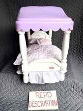 Vintage Little Tikes Canopy Bed Barbie My Size Dollhouse Doll House Bedding READ