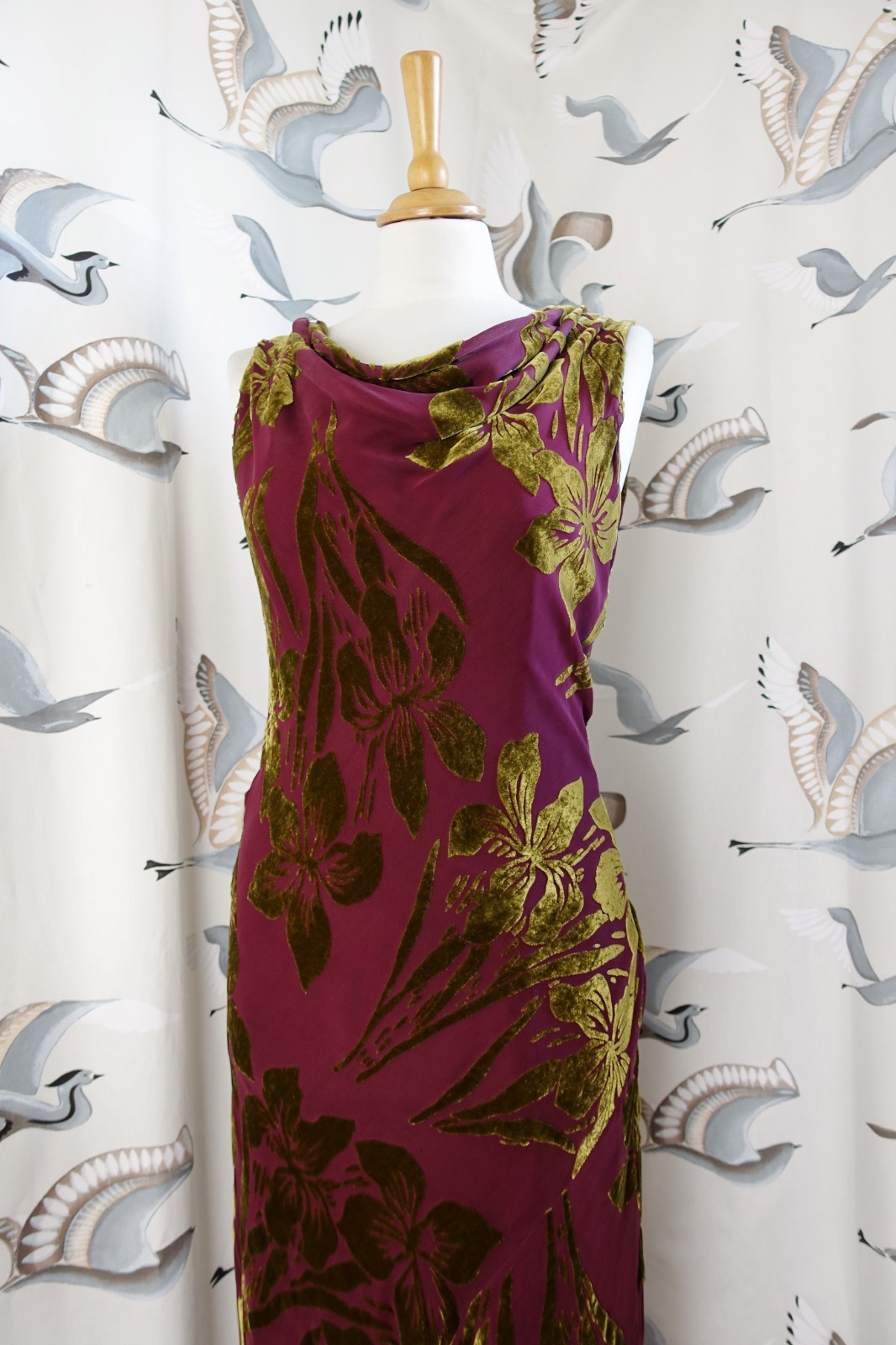 ST MICHAEL by MARKS & SPENCER Purple & brown Silk mix Velvet long dress size 14