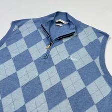 Peter Millar Sweater Vest Mens Large Blue Argyle Quarter Zip Golf Silk Cashmere