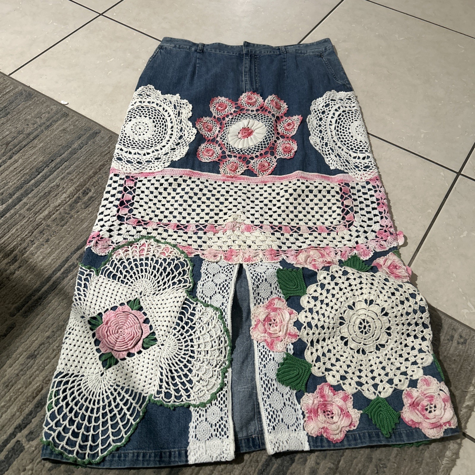 Telleride Denim Patchwork Maxi Skirt button,pocke… - image 1