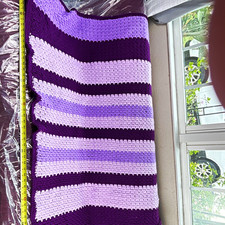 Handmade Crochet Blanket Purple Lavender Lilac Stripes Throw 56" x 37" Brand New