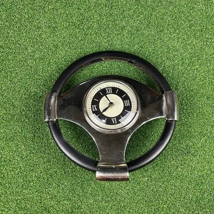 Vintage 70s William & Smith Chrome and Black Steering Wheel Desk Clock