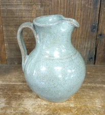 Jugtown Ware Pottery Creamer Small Pitcher Blue Grass Glaze Vernon Owens 2013 NC