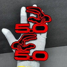 Red COYOTE 5.0 Emblem Badges Red On Black Fender Angry Aggressive Racing