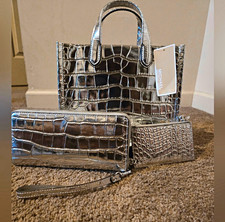 Michael Kors Silver Croc 4-Piece Set Tote Wristlet Wallet Belt