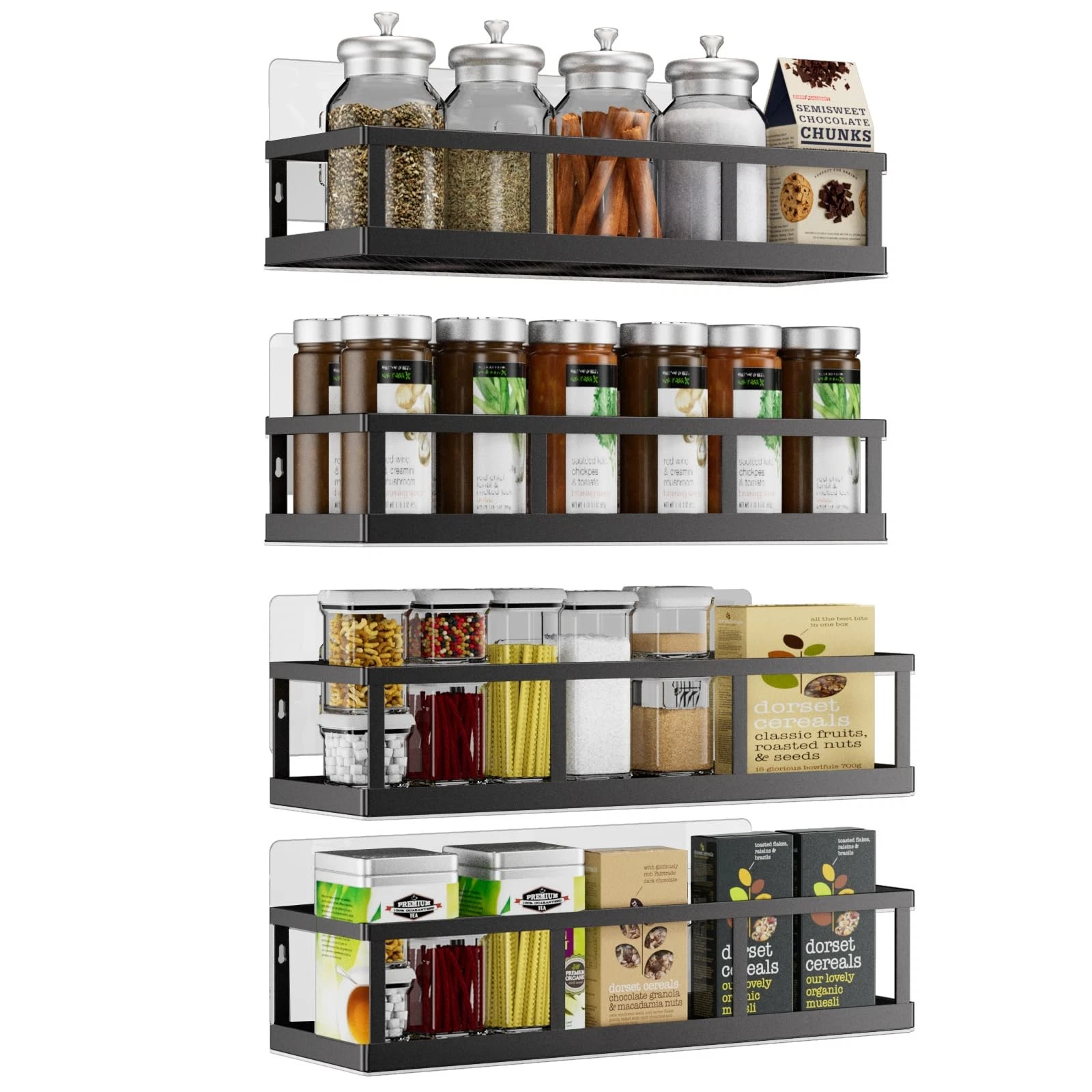 Spice Rack Wall Mounted, 4 Pack Pantry Door Organizer & Hanging Storage Baske...