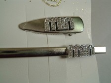 PAIR WHITE RHINESTONE MIN SILVERTONE HAIR CLIPS NEW W TAG