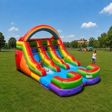 Commercial Inflatable 12ft Dual Lane Rainbow Water Slide Bouncer And Blower