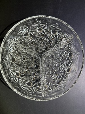 VTG Luxhem de Veropa Cut Glass Divided Relish Dish.  Daisy & Button Pattern