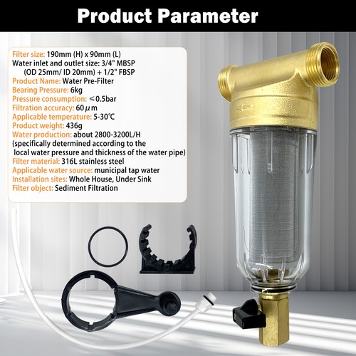 Sistema de prefiltro de agua de pozo de grifo giratorio filtro de sedimentos para toda la casa 60 μm 3/4" - Imagen 2 de 12