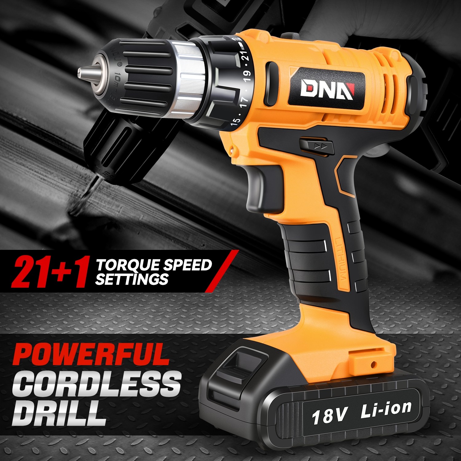 Аккумуляторная дрель-шуруповерт с регулировкой крутящего момента 18 В 38 21 1 с зарядным устройством оранжевого цвета 8290₽