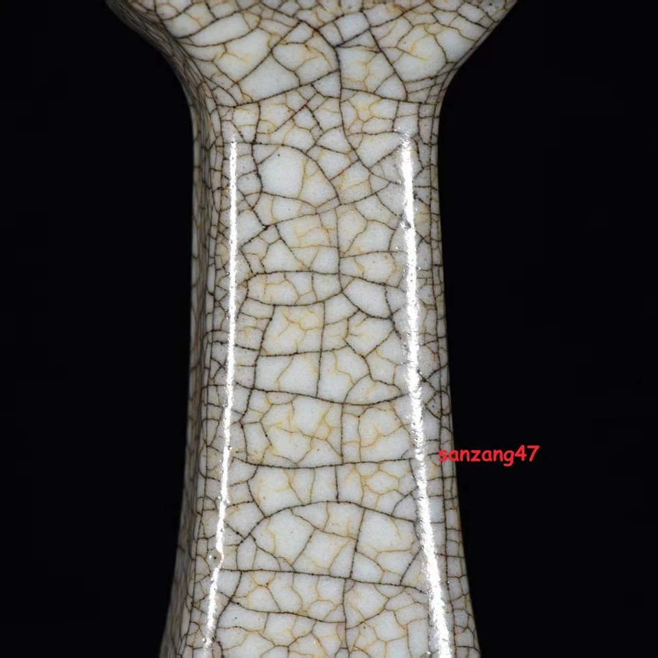 10.2" china antique song dynasty guan kiln porcelain beige lce crack square vase - Image 4 of 4