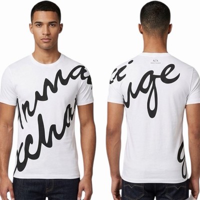 $50 ARMANI EXCHANGE White Black SCRIPT Short Sleeve Slim Fit Designer T-shirt
