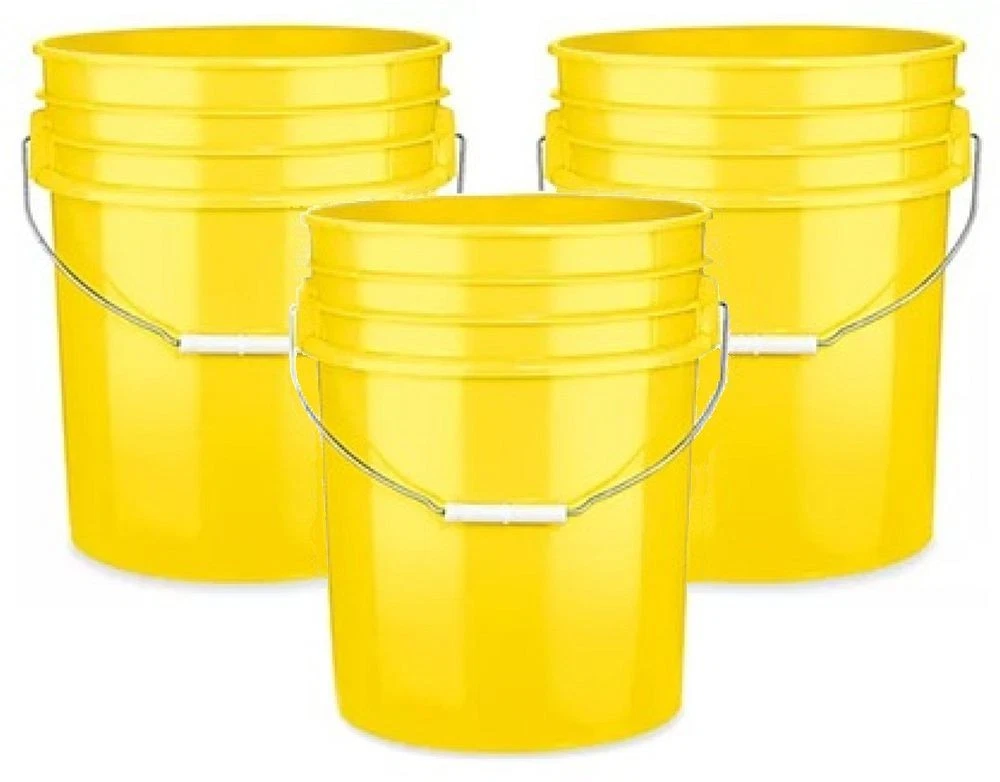 Yellow 5 Gallon Plastic Buckets 3-Pack | 90 Mil Food Grade HDPE--FREE SHIPPING