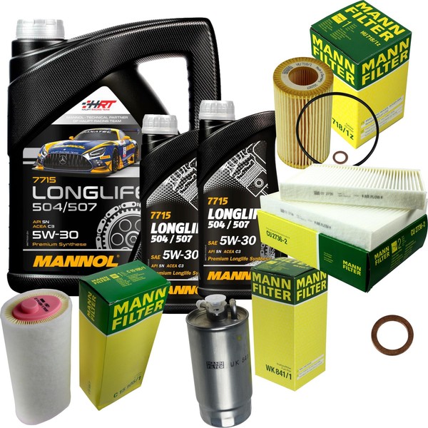 Mann Inspektionspaket 7L Mannol Longlife 504/507 5W-30 FüR BMW E39 520D-image