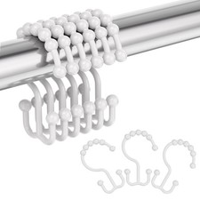 12 Pcs Plastic Shower Curtain Hooks Rings Double Glide Bathroom Liner White