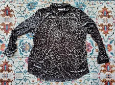 Belle Kim Gravel Womens XL Velvet Cheetah Animal Print Button Up Shirt Pockets