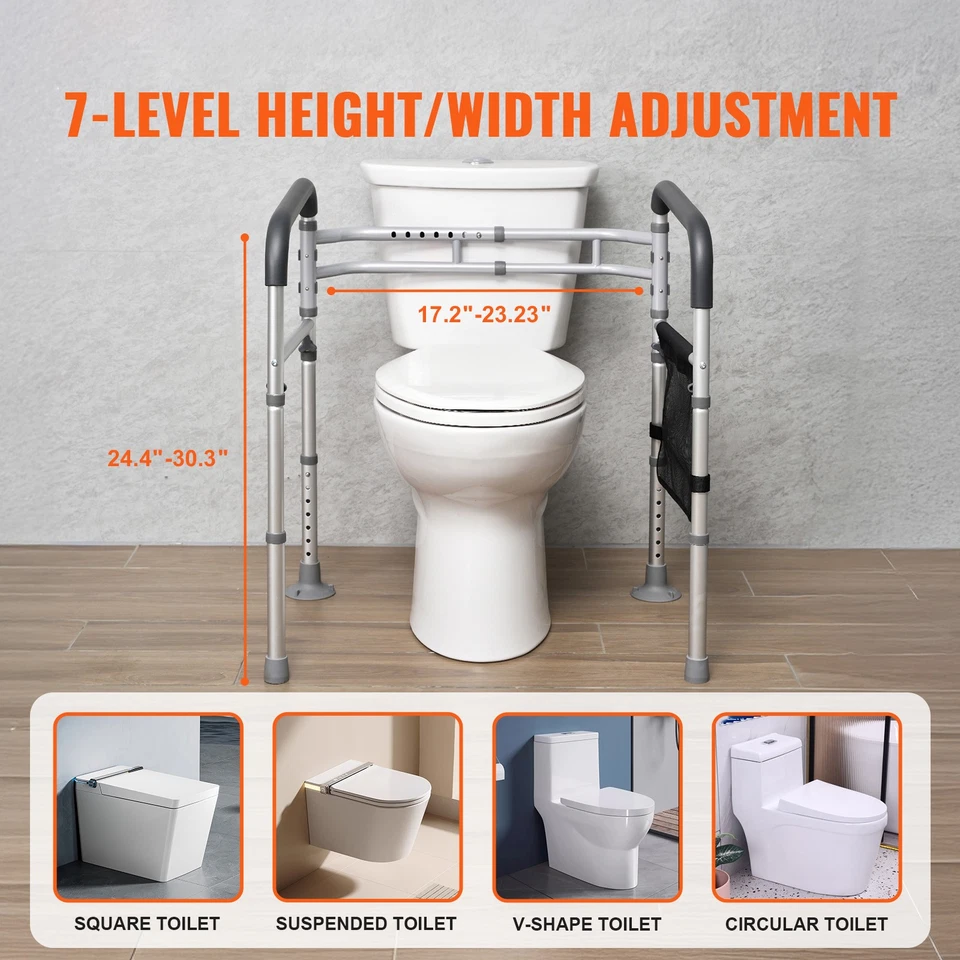 Cadre Toilette Sécurisé Barre d'Appui WC Pliable pour Personnes Âgées - Photo 2/4