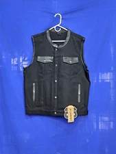 Men’s Black Denim Style Motorcycle Vest With Concealed Carry Pockets