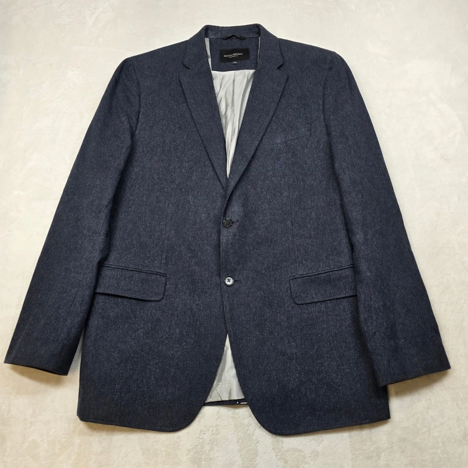 Casaco esportivo masculino Banana Republic algodão italiano 44L 44 azul texturizado ajuste sob medida - Imagem 2 de 4